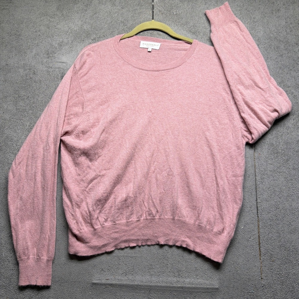 Women's Pink Cashmere Silk Blend Crewneck Sweater‎ Made in Italy Size XL Bianco